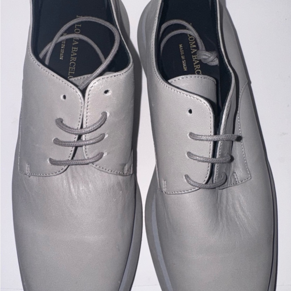PALOMA BARCELO WOMEN'S LACE UP FLAT LOAFER SHOES GREY LEATHER SIZE 6.5 EU 37